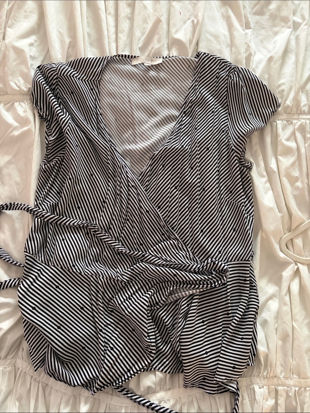 LOFT Black & White Striped Wrap Blouse